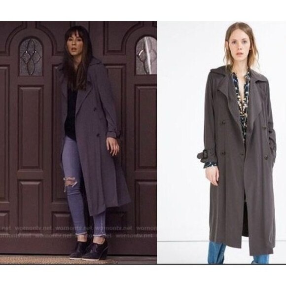 Zara Womens Long Double Breasted Trench Coat Size S Gray ASO Spencer Hastings - Picture 1 of 13